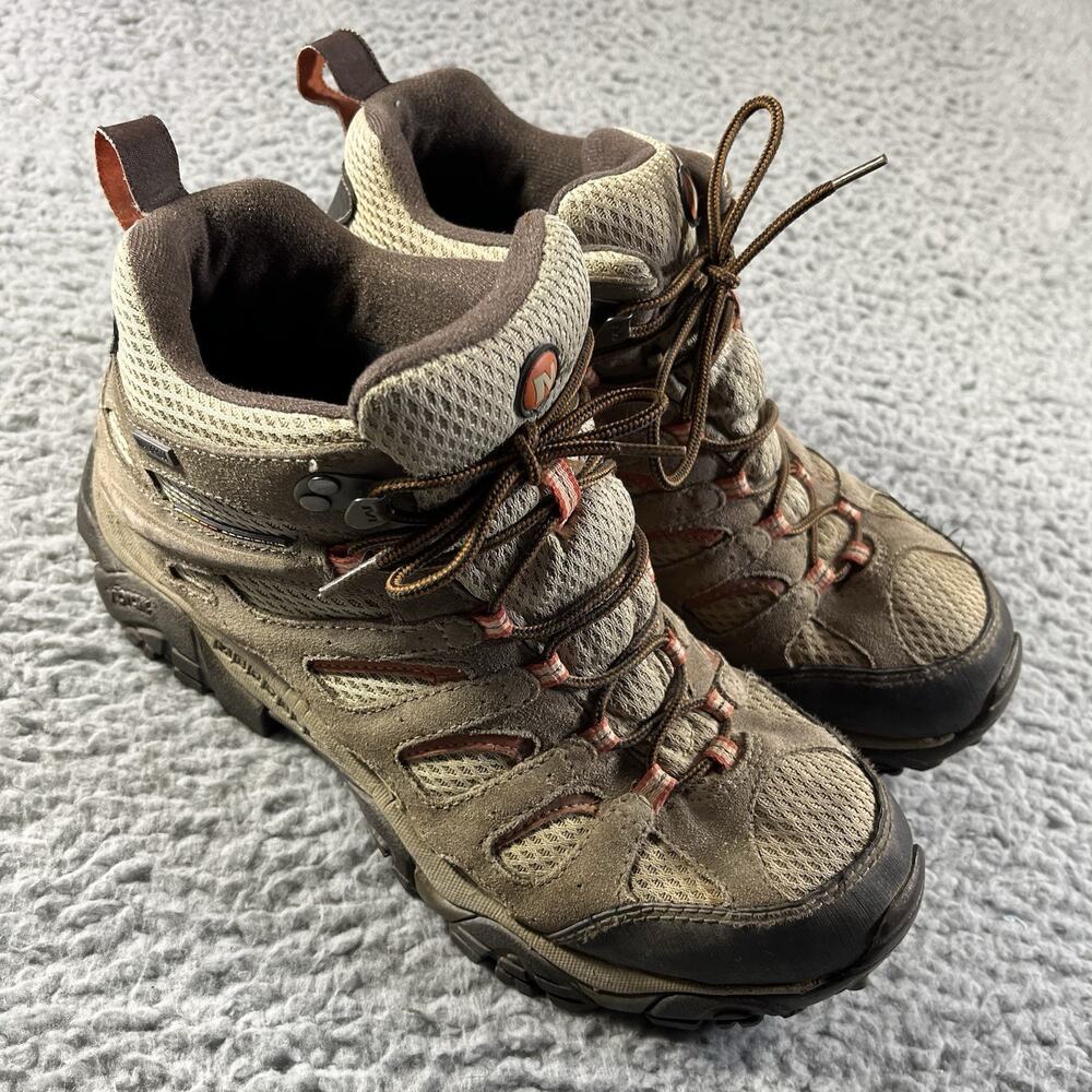 Merrell Moab Mid Waterproof Hiking Boots Bungee Cord Brown Womens 9.5 J88790